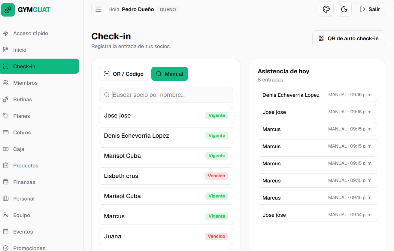 Control de acceso (check-in)